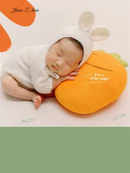 Мультяшный милый стиль, фотография новорожденного, одежда с кроликом, детская вязаная шапка, боди, морковная подушка, фон, весь комплект
