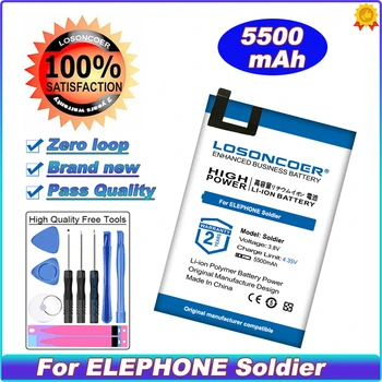 LOSONCOER Аккумулятор емкостью 5500 мАч для телефона ELEPHONE Soldier 4 ГБ 128 ГБ IP68 Водонепроницаемый экран 5,5 