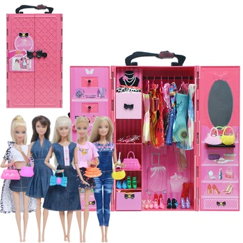 Кукольный шкаф Пластиковый Шкаф с Зеркалом Платье для спальни Одежда Мебельные аксессуары для куклы Барби Кукольный домик Игрушки