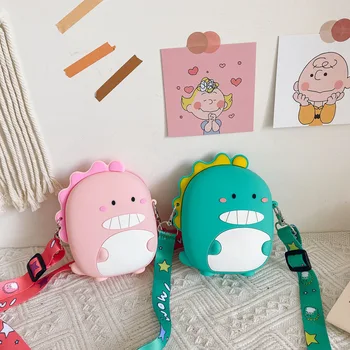 1 шт., детские рюкзаки для девочек, сумка-мессенджер, мини-сумка, силиконовая сумка на плечо, зеленый/розовый, милый детский рюкзак с динозавром