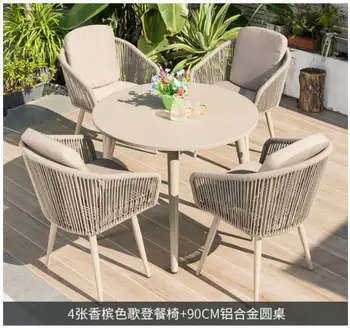 Комбинация стола и стула на открытом воздухе, обеденный стол в скандинавском стиле, плетеные из веревки стулья для террасы в саду