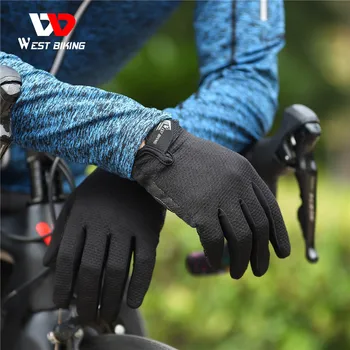 WEST BIKING Спортивные велосипедные перчатки с сенсорным экраном Для мужчин и женщин, перчатки для горного велосипеда, перчатки для бега на весь палец, мотоциклетные велосипедные перчатки
