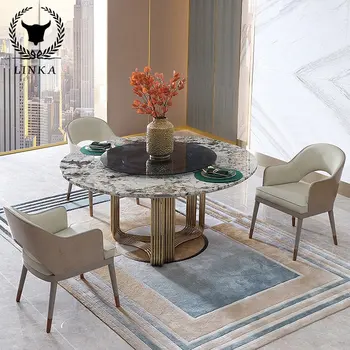 Роскошный мраморный проигрыватель в стиле постмодерн для столовой, простой круглый обеденный стол, комбинированная мебель