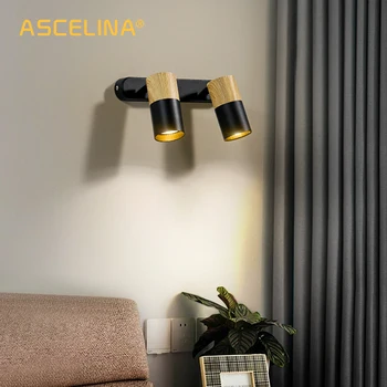 Ascelina Деревянные Настенные светильники с 2 Головками Прикроватные лампы для спальни Креативная Лестница Проход Вход GU10 Лампа для Рисования Прожекторное освещение