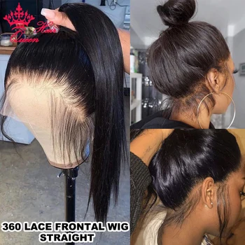 360 париков на шнурке спереди для чернокожих женщин, бразильские Прямые волосы Королевы, парик из натуральных необработанных волос спереди, предварительно выщипанные маленькие узелки