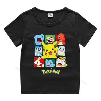 Детские футболки с покемоном для мальчиков и девочек от 1 до 8 лет, Летний хлопковый костюм Пикачу с короткими рукавами и героями мультфильмов, модная одежда