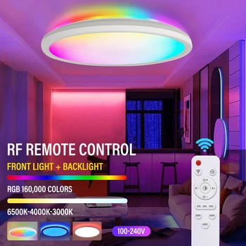 Круглый потолочный светильник RGBCW мощностью 24 Вт с двусторонним освещением с дистанционным управлением и регулируемой RGB подсветкой для спальни, игровой комнаты, вечеринки