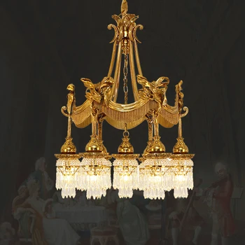 Французский Королевский Барочный Хрустальный Медный Подвесной светильник Европейский Светильник для фойе с высоким Потолком и Лестницы Европейская Латунная Люстра