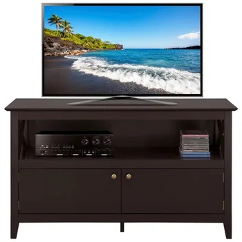 Подставка для телевизора X-образной формы с местом для хранения и 2 дверцами для телевизоров до 50 дюймов, эспрессо