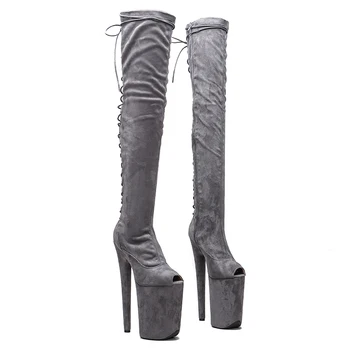 Замшевый верх Leecabe 23 см/9 дюймов, модные женские ботинки для танцев на шесте с открытым носком на высоком каблуке и платформе
