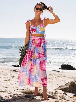 Модный красочный комплект Бикини с высокой талией и крышкой из двух предметов, женский купальный костюм с эффектом Пуш-ап, летняя пляжная одежда, купальники с высокой талией