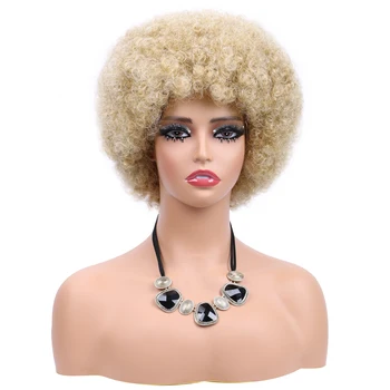 Короткий пушистый парик в стиле афро 70-х, светло-мягкий Парик из натуральной блондинки, Синтетический Бесклеевой парик для чернокожих женщин
