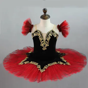 2022 Новые Профессиональные балетные юбки для девочек и женщин, Пачка, Черно-красная Детская юбка, Костюмы для танца Живота, Золотое платье