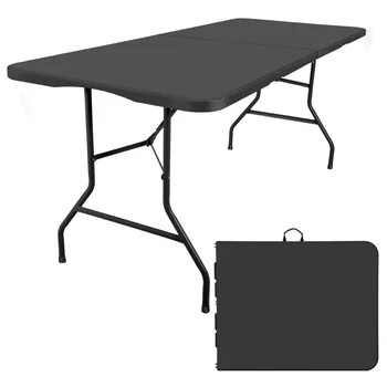 Прямоугольный черный пластиковый складной стол длиной 6 футов вмещает до 8 взрослых для различных мероприятий на открытом воздухе