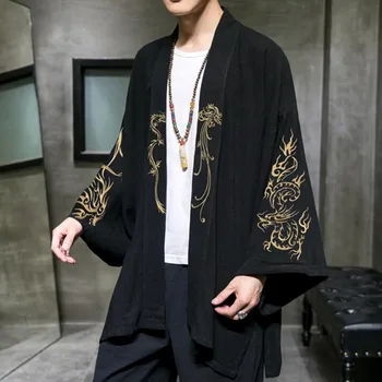 Модный костюм 2022 года с вышивкой Hanfu, Мужской Халат в китайском стиле, куртка-кардиган, Кимоно Оверсайз 5XL, Старинное Пальто, мужской
