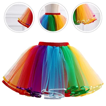 Многослойная юбка из радужного тюля для танцев, газовая юбка, Юбка-пачка свободного размера