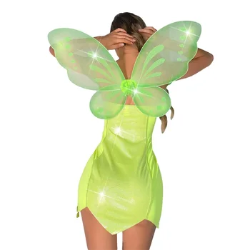Женское Сексуальное Корсетное платье Феи на Хэллоуин, Тонкое мини-платье принцессы лесных эльфов без рукавов с крыльями бабочки, костюм