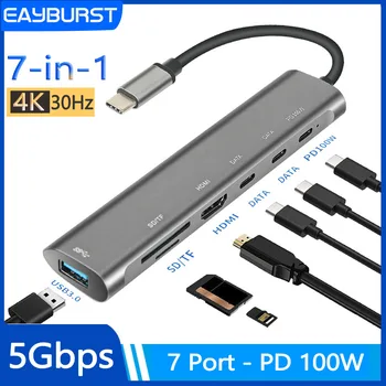 Eayburst USB C концентратор 7 в 1 Type-c к HDMI PD 100 Вт SD/TF карта USB многопортовый адаптер док-станция для Apple Macbook usb 3,0 концентратор