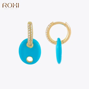 ROXI Милые Эмалевые серьги-кольца с поросячьим носиком для женщин, Модные серьги с кристаллами, ювелирные изделия, красочные подвески 