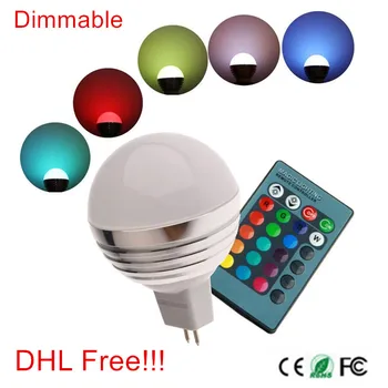 Самая низкая цена! 3 Вт RGB светодиодный Прожектор MR16 с Регулируемой Яркостью RGB LED точечная лампа DC12V цвет меняется с помощью пульта дистанционного управления 100 шт. DHL Бесплатная доставка