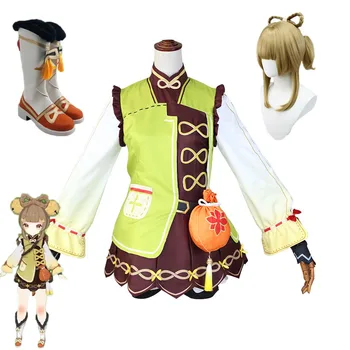 Genshin Impact Cos Yao Yao Xianrui Linglong Cos Одежда Игровая Анимация Полный Комплект Одежды Для Косплея Сценического Представления, Парик с Бантом, Сапоги