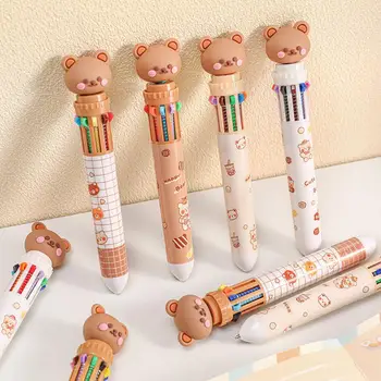 Медведь Десятицветная Шариковая ручка Нажимного Типа Мультяшная Милая Шариковая Ручка Rainbow Statione Конфетного цвета Студенческая Разноцветная Шариковая Ручка U9Z6