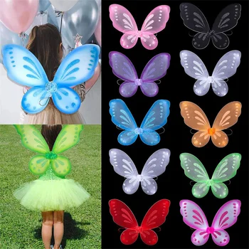 Костюм феи с крыльями бабочки для девочек, костюм феи с блестящими крыльями принцессы, праздничное платье для малышей, реквизит для костюма с крыльями Феи, 45x57 см