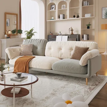 Тканевый диван для гостиной, небольшая квартира, Светлая роскошь, современный минимализм, скандинавский Крем, цвет в тон, Ткань прямого ряда