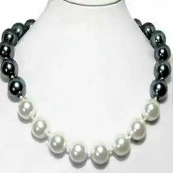 Классическое черно-белое Жемчужное ожерелье в виде ракушки 12 мм, 18 дюймов, Подвеска из энергетического камня, Модный четырехугольный Квадратный камень, Точка