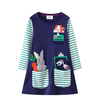 Корейское Весенне-Осеннее детское платье для девочек, Детская одежда, Хлопковое платье в полоску для девочек, Повседневное детское платье с длинными рукавами, одежда от 2 до 8 лет