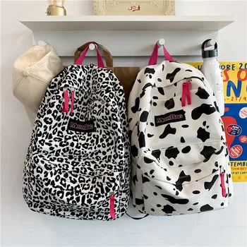 Женский холщовый рюкзак с рисунком коровы Зебры, школьная сумка для книг, Женская дорожная сумка Большой емкости, Женская сумка через плечо с несколькими карманами