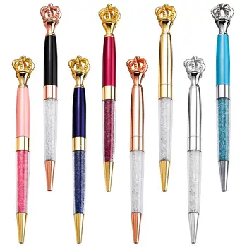 20 штук Кавайных Ручек с хрустальной короной, Шариковая ручка, Цветные Шариковые ручки с крупными бриллиантами, Металлическая ручка для школьных канцелярских принадлежностей